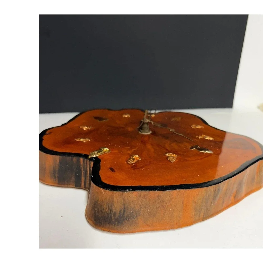 Vtg Live Edge Wood Wall Clock Praying Religious‎ Resin Gloss Rustic 12